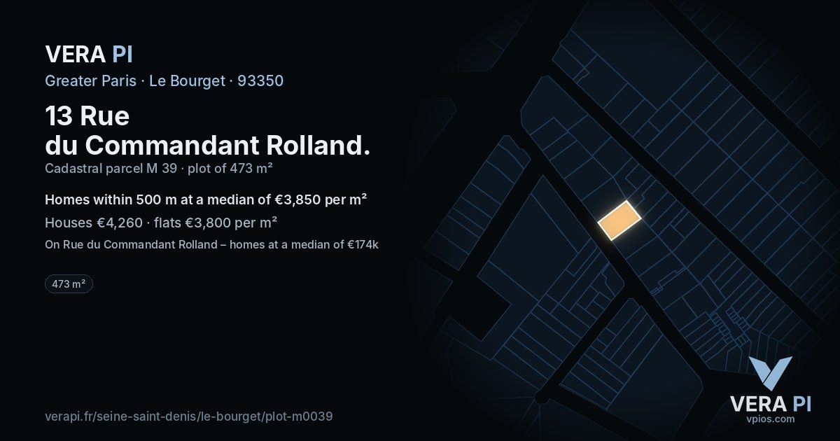 13 Rue du Commandant Rolland, Le Bourget at night – the plot lit, the parcels around coloured by the prices near them