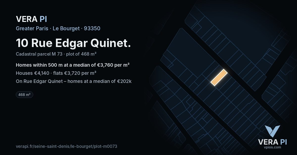 10 Rue Edgar Quinet, Le Bourget at night – the plot lit, the parcels around coloured by the prices near them