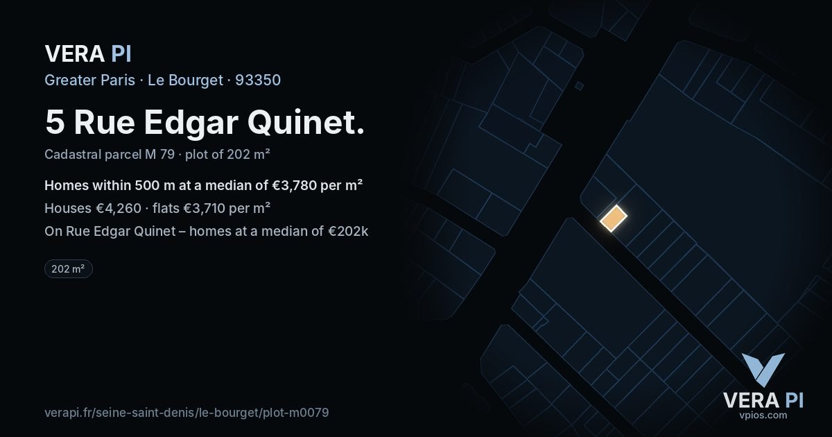 5 Rue Edgar Quinet, Le Bourget at night – the plot lit, the parcels around coloured by the prices near them