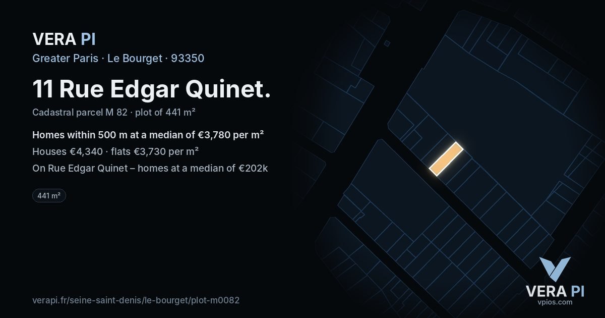 11 Rue Edgar Quinet, Le Bourget at night – the plot lit, the parcels around coloured by the prices near them