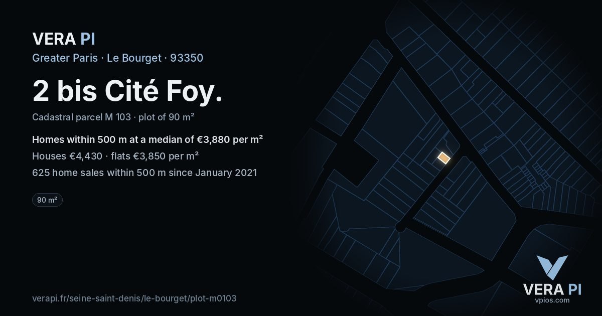 2 bis Cité Foy, Le Bourget at night – the plot lit, the parcels around coloured by the prices near them