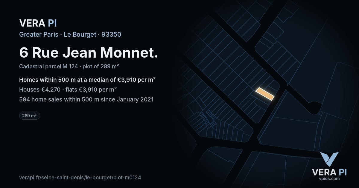 6 Rue Jean Monnet, Le Bourget at night – the plot lit, the parcels around coloured by the prices near them