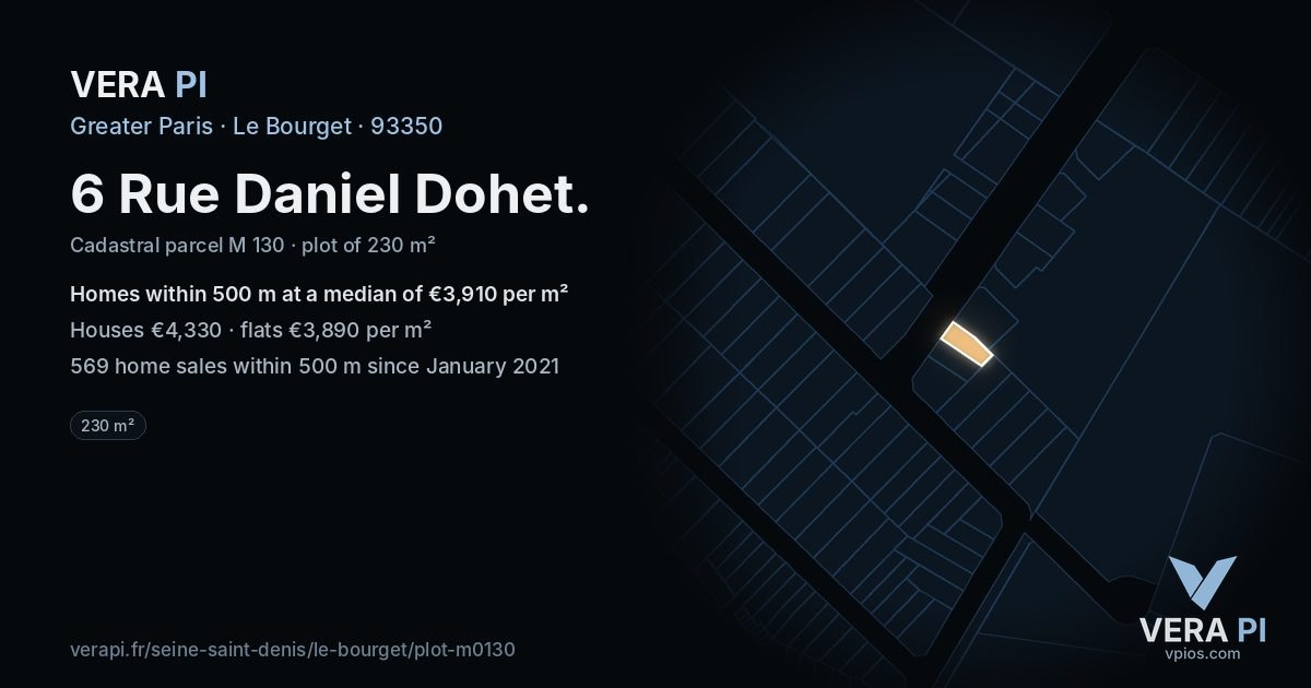 6 Rue Daniel Dohet, Le Bourget at night – the plot lit, the parcels around coloured by the prices near them