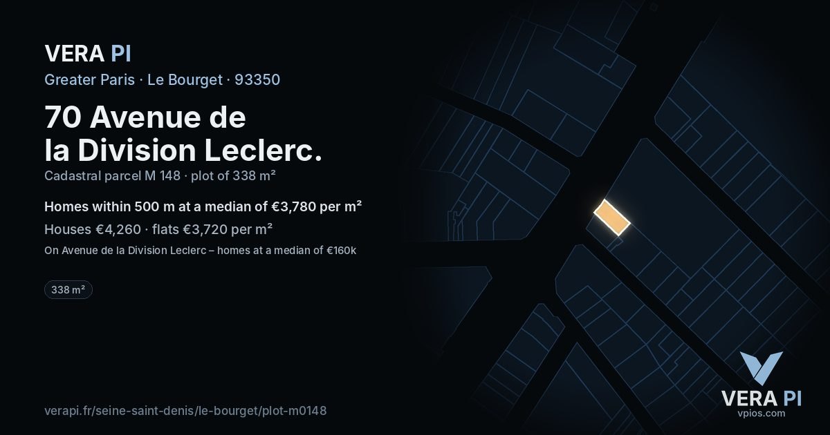 70 Avenue de la Division Leclerc, Le Bourget at night – the plot lit, the parcels around coloured by the prices near them