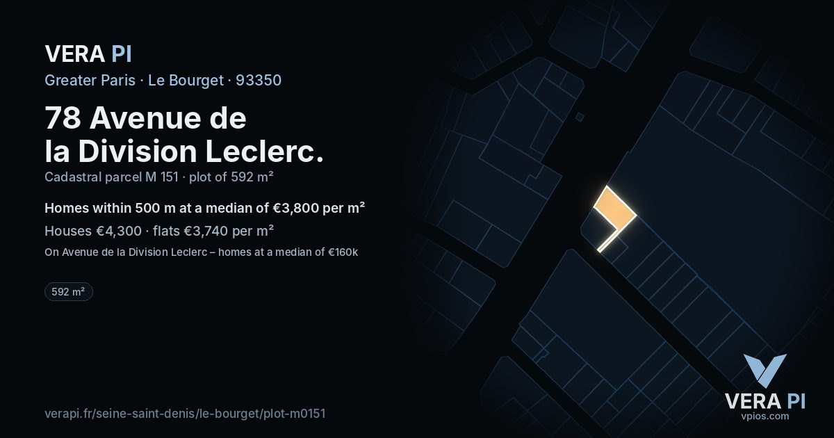78 Avenue de la Division Leclerc, Le Bourget at night – the plot lit, the parcels around coloured by the prices near them
