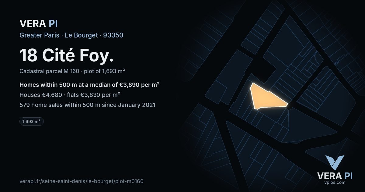 18 Cité Foy, Le Bourget at night – the plot lit, the parcels around coloured by the prices near them