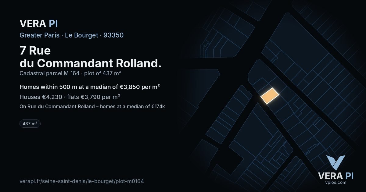 7 Rue du Commandant Rolland, Le Bourget at night – the plot lit, the parcels around coloured by the prices near them