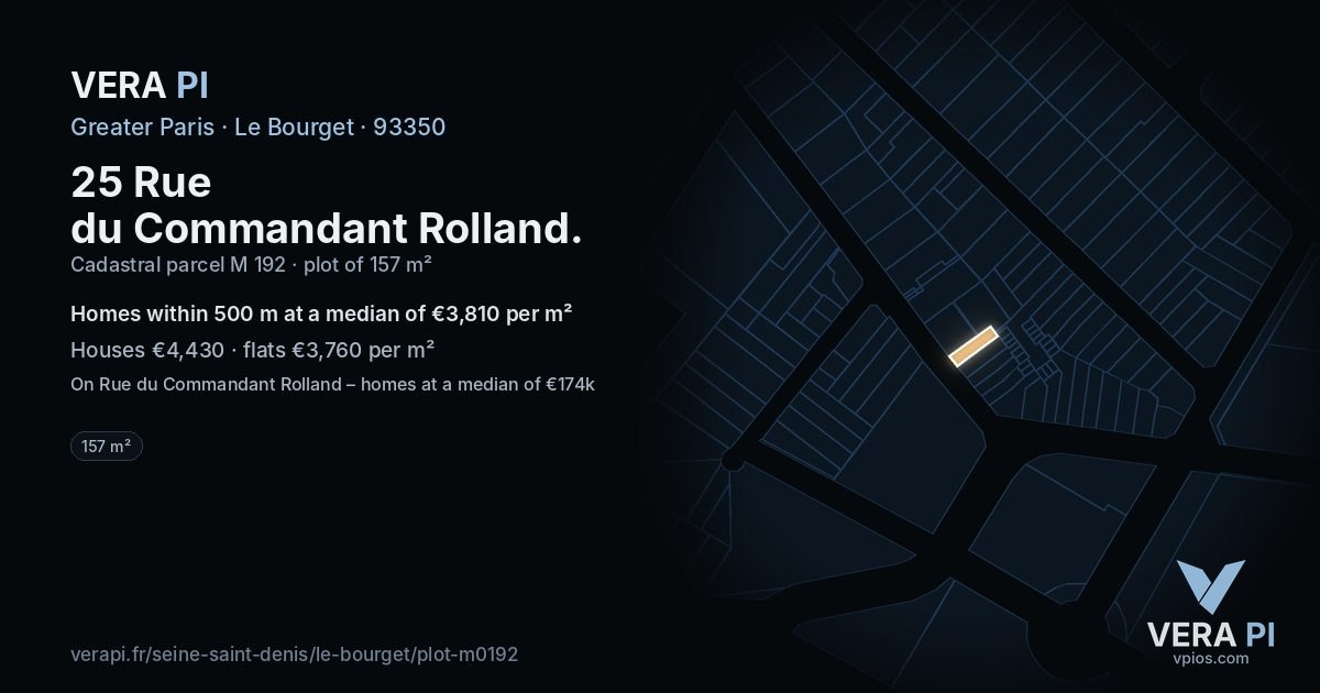 25 Rue du Commandant Rolland, Le Bourget at night – the plot lit, the parcels around coloured by the prices near them