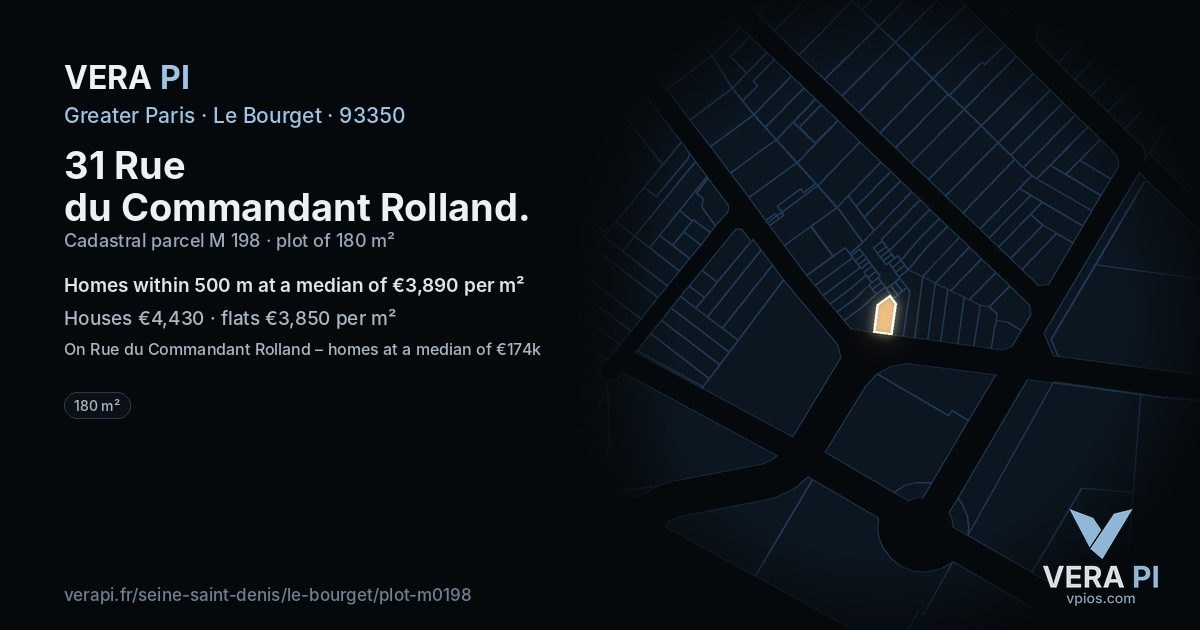 31 Rue du Commandant Rolland, Le Bourget at night – the plot lit, the parcels around coloured by the prices near them