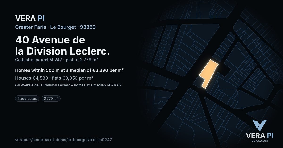 40 Avenue de la Division Leclerc, Le Bourget at night – the plot lit, the parcels around coloured by the prices near them