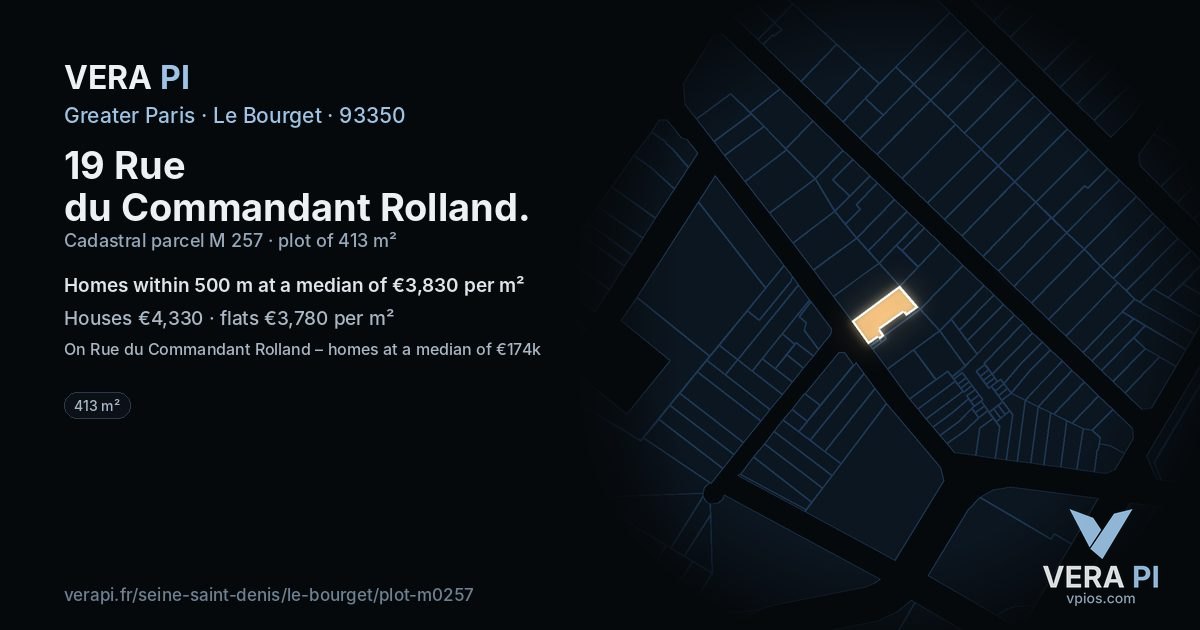 19 Rue du Commandant Rolland, Le Bourget at night – the plot lit, the parcels around coloured by the prices near them