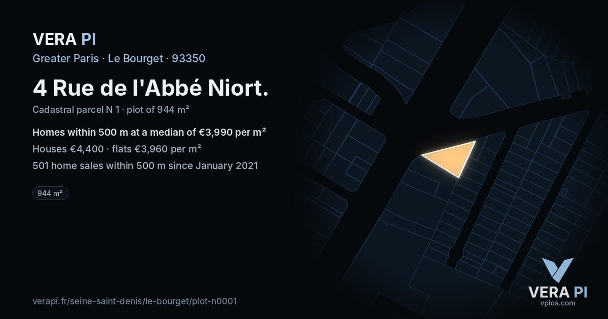 4 Rue de l'Abbé Niort, Le Bourget at night – the plot lit, the parcels around coloured by the prices near them