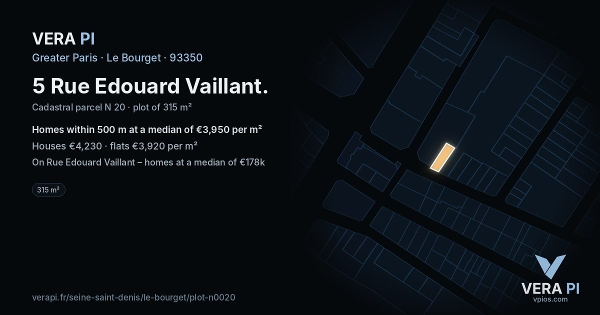 5 Rue Edouard Vaillant, Le Bourget at night – the plot lit, the parcels around coloured by the prices near them