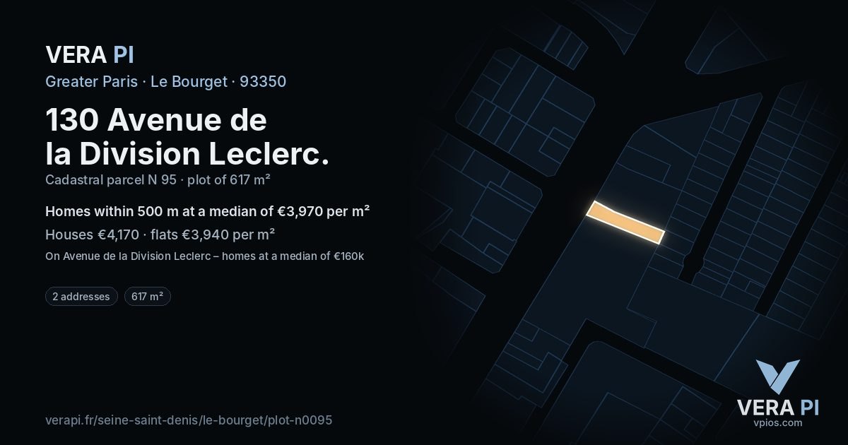 130 Avenue de la Division Leclerc, Le Bourget at night – the plot lit, the parcels around coloured by the prices near them