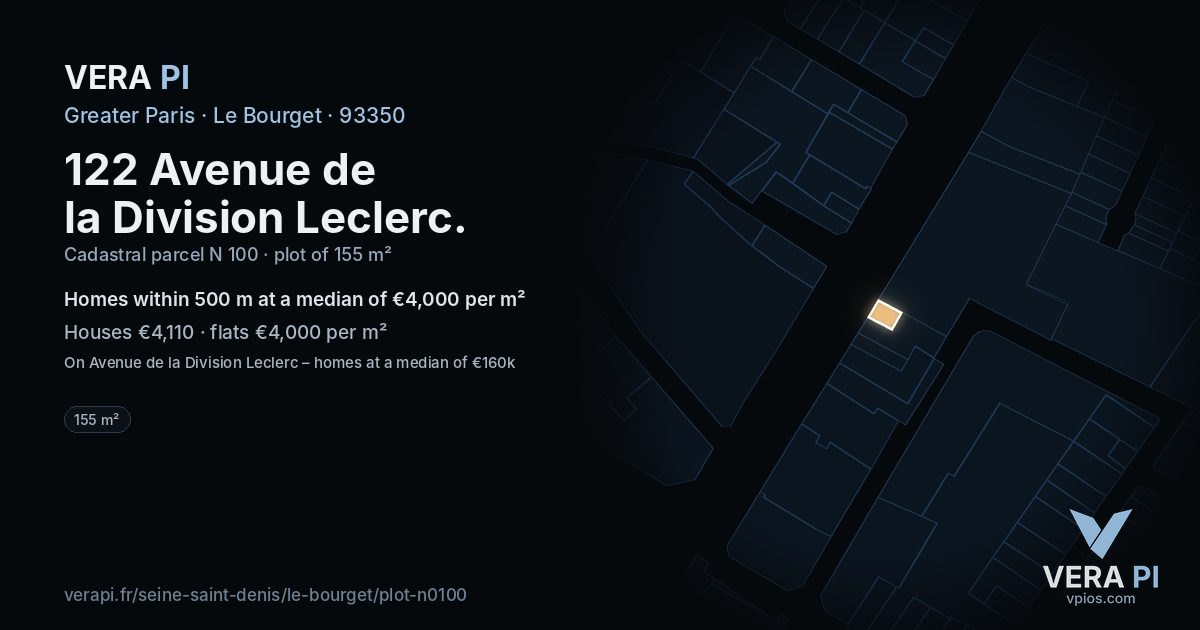 122 Avenue de la Division Leclerc, Le Bourget at night – the plot lit, the parcels around coloured by the prices near them
