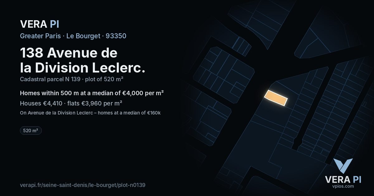 138 Avenue de la Division Leclerc, Le Bourget at night – the plot lit, the parcels around coloured by the prices near them