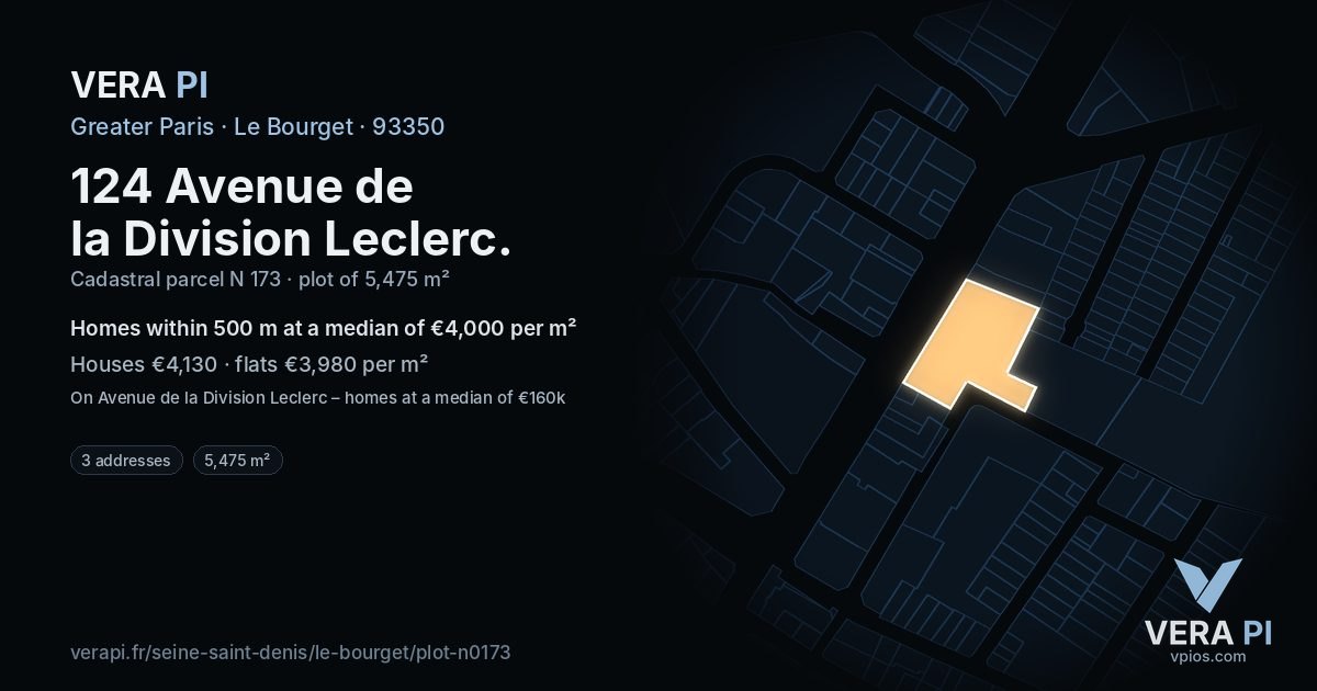 124 Avenue de la Division Leclerc, Le Bourget at night – the plot lit, the parcels around coloured by the prices near them