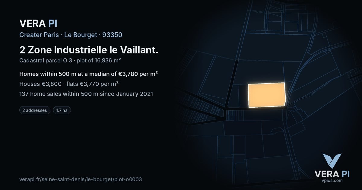 2 Zone Industrielle le Vaillant, Le Bourget at night – the plot lit, the parcels around coloured by the prices near them