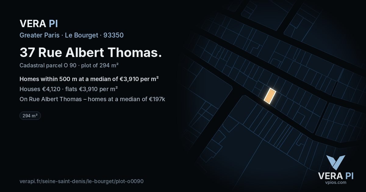 37 Rue Albert Thomas, Le Bourget at night – the plot lit, the parcels around coloured by the prices near them