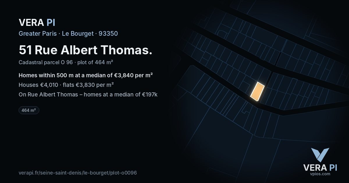 51 Rue Albert Thomas, Le Bourget at night – the plot lit, the parcels around coloured by the prices near them