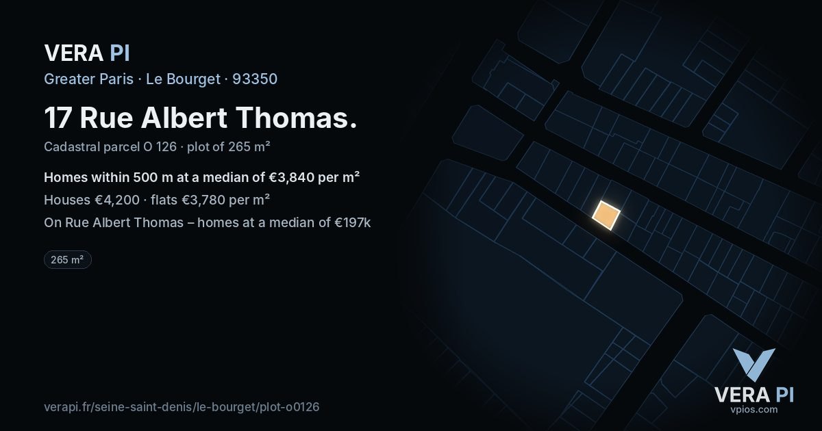 17 Rue Albert Thomas, Le Bourget at night – the plot lit, the parcels around coloured by the prices near them