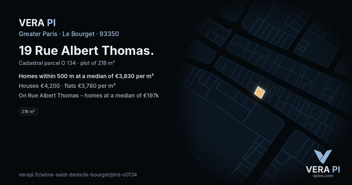 19 Rue Albert Thomas, Le Bourget at night – the plot lit, the parcels around coloured by the prices near them