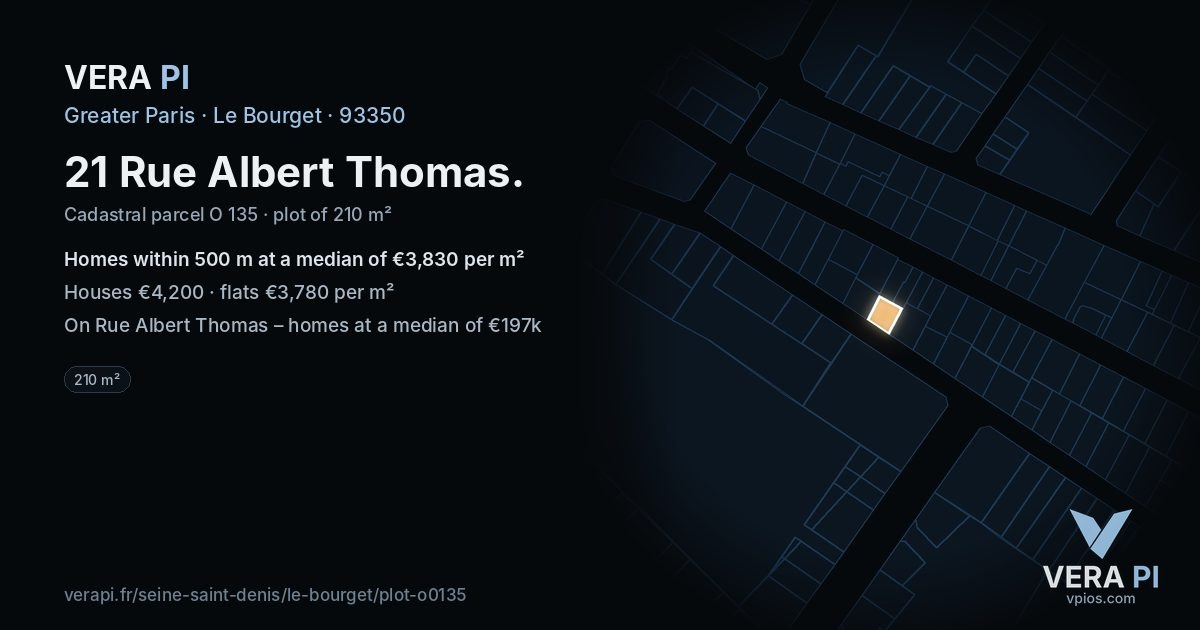 21 Rue Albert Thomas, Le Bourget at night – the plot lit, the parcels around coloured by the prices near them