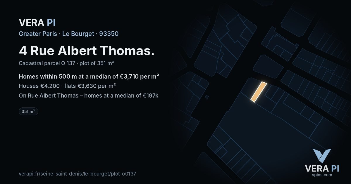 4 Rue Albert Thomas, Le Bourget at night – the plot lit, the parcels around coloured by the prices near them
