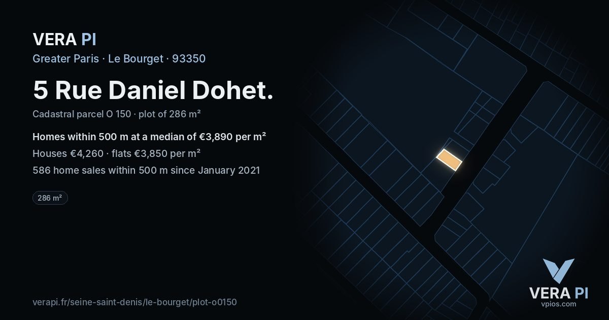 5 Rue Daniel Dohet, Le Bourget at night – the plot lit, the parcels around coloured by the prices near them