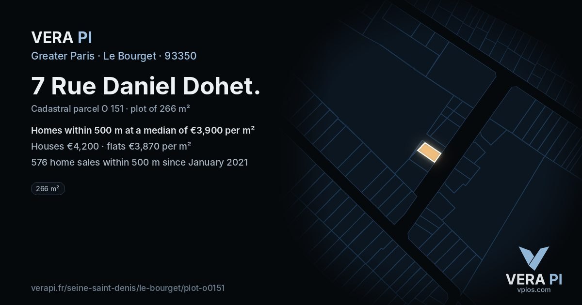 7 Rue Daniel Dohet, Le Bourget at night – the plot lit, the parcels around coloured by the prices near them