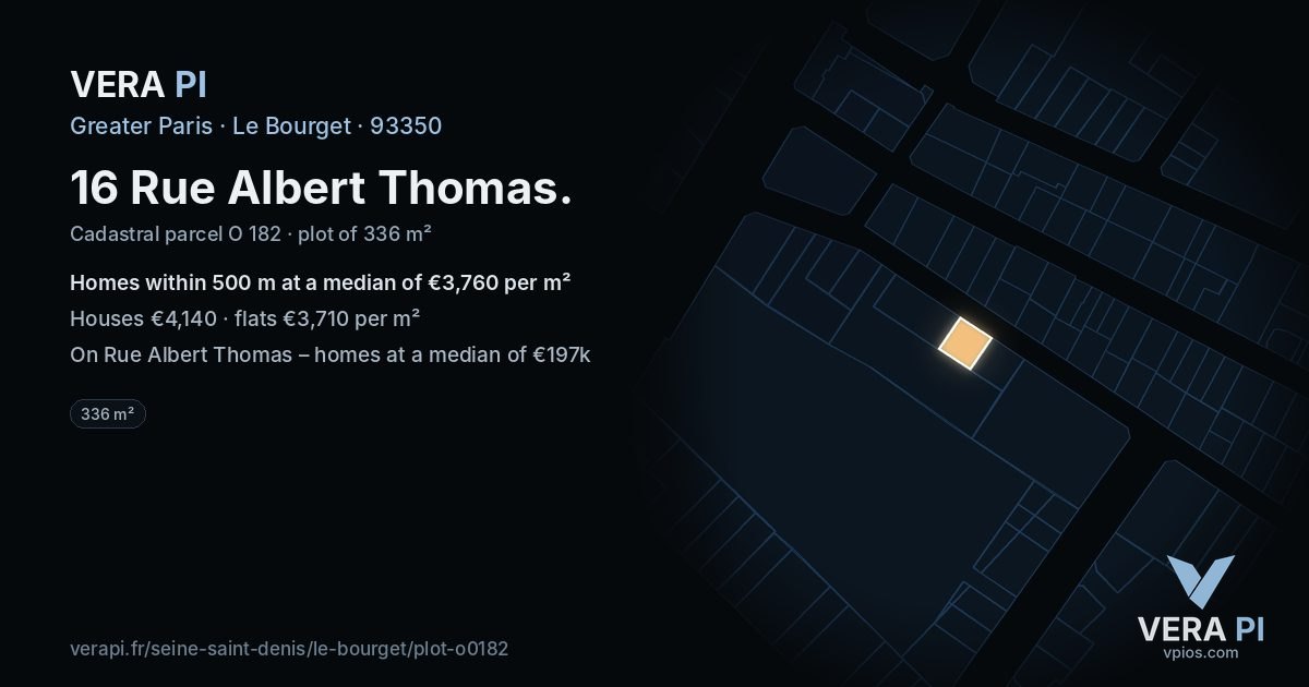 16 Rue Albert Thomas, Le Bourget at night – the plot lit, the parcels around coloured by the prices near them