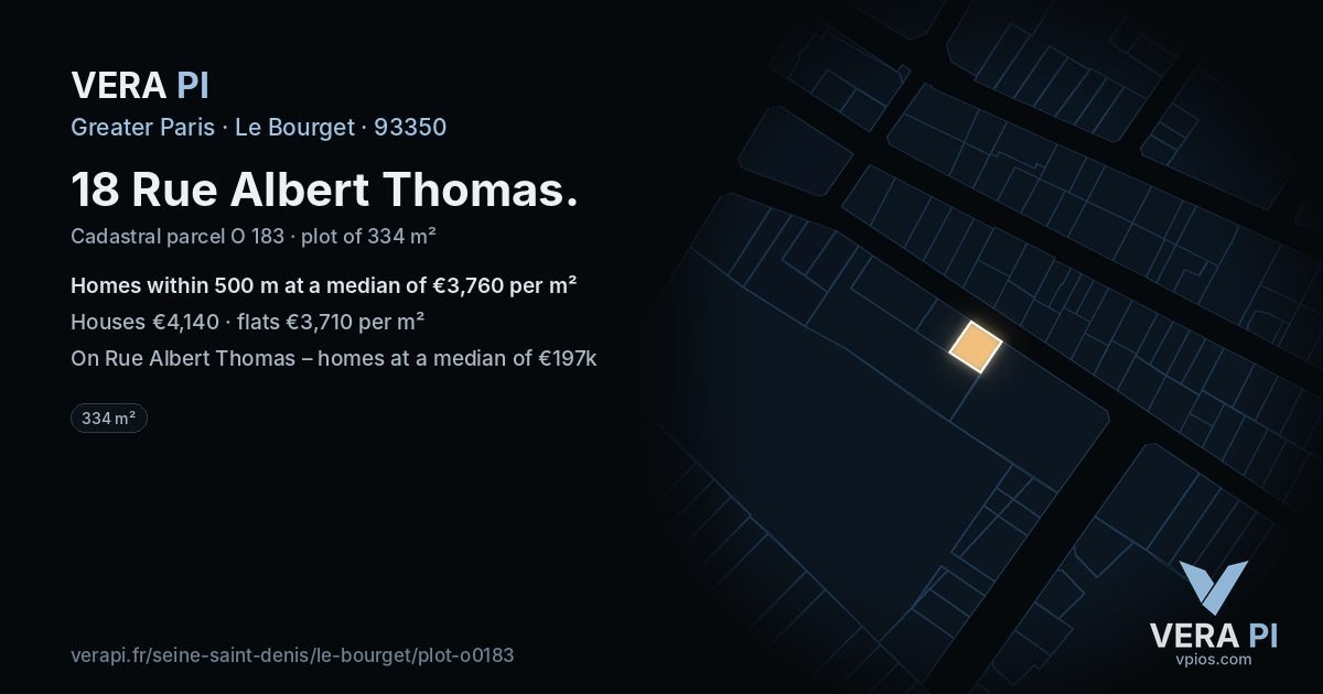 18 Rue Albert Thomas, Le Bourget at night – the plot lit, the parcels around coloured by the prices near them