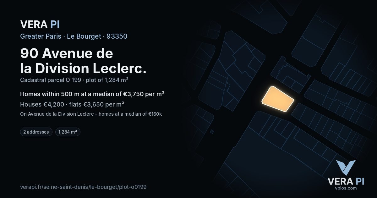 90 Avenue de la Division Leclerc, Le Bourget at night – the plot lit, the parcels around coloured by the prices near them