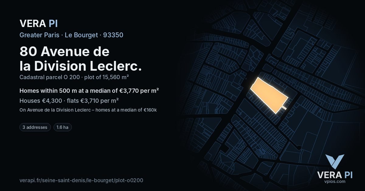80 Avenue de la Division Leclerc, Le Bourget at night – the plot lit, the parcels around coloured by the prices near them