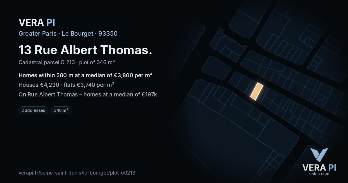 13 Rue Albert Thomas, Le Bourget at night – the plot lit, the parcels around coloured by the prices near them