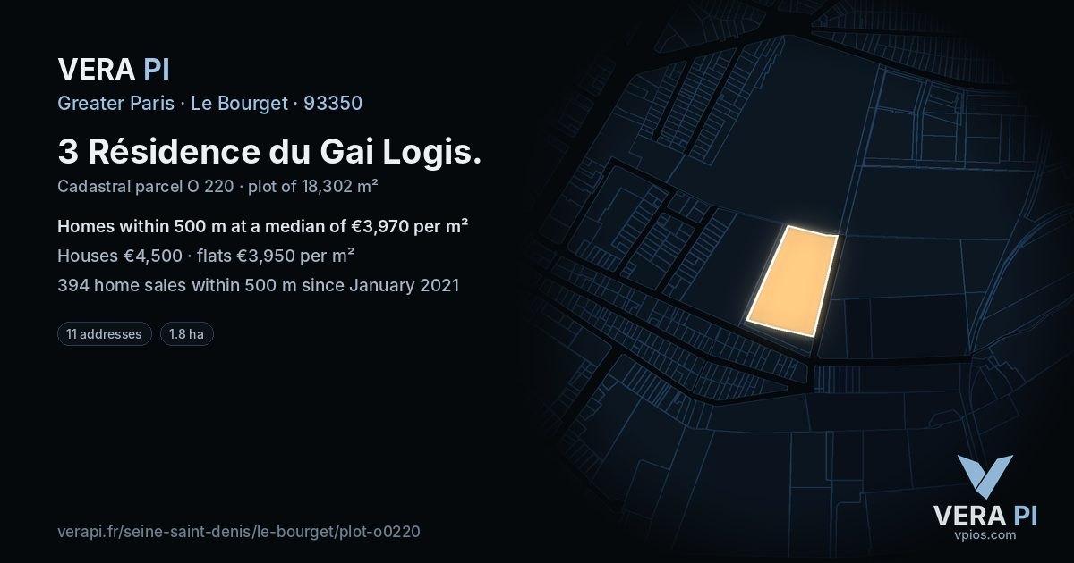 3 Résidence du Gai Logis, Le Bourget at night – the plot lit, the parcels around coloured by the prices near them