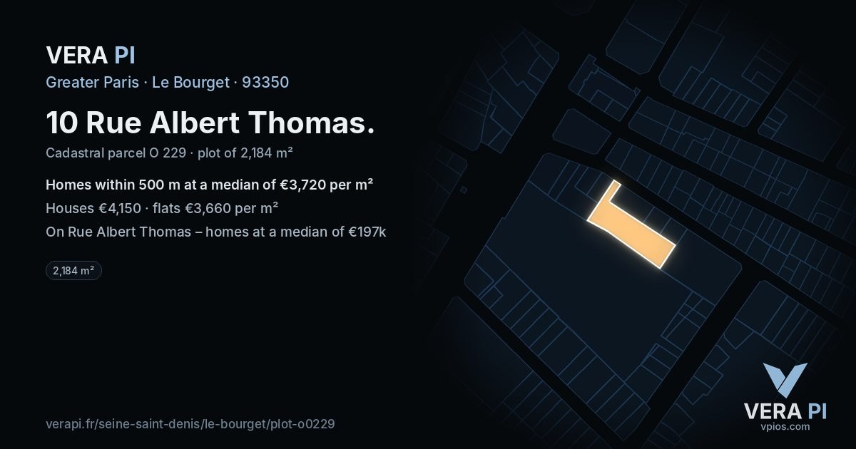 10 Rue Albert Thomas, Le Bourget at night – the plot lit, the parcels around coloured by the prices near them