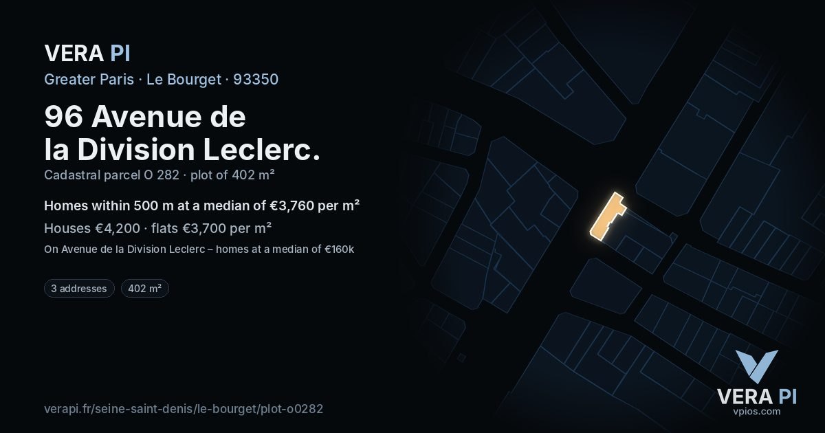 96 Avenue de la Division Leclerc, Le Bourget at night – the plot lit, the parcels around coloured by the prices near them
