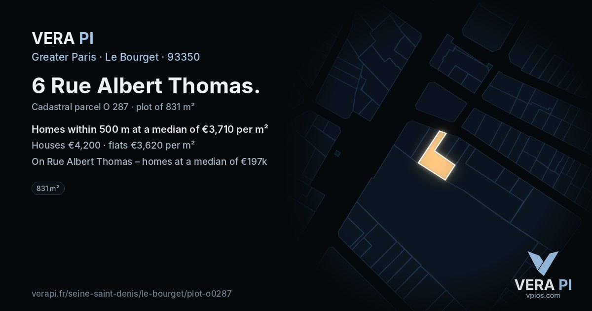 6 Rue Albert Thomas, Le Bourget at night – the plot lit, the parcels around coloured by the prices near them