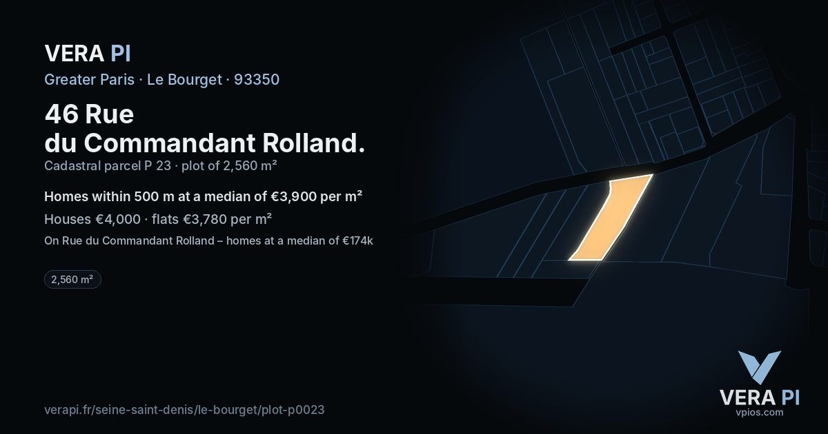 46 Rue du Commandant Rolland, Le Bourget at night – the plot lit, the parcels around coloured by the prices near them