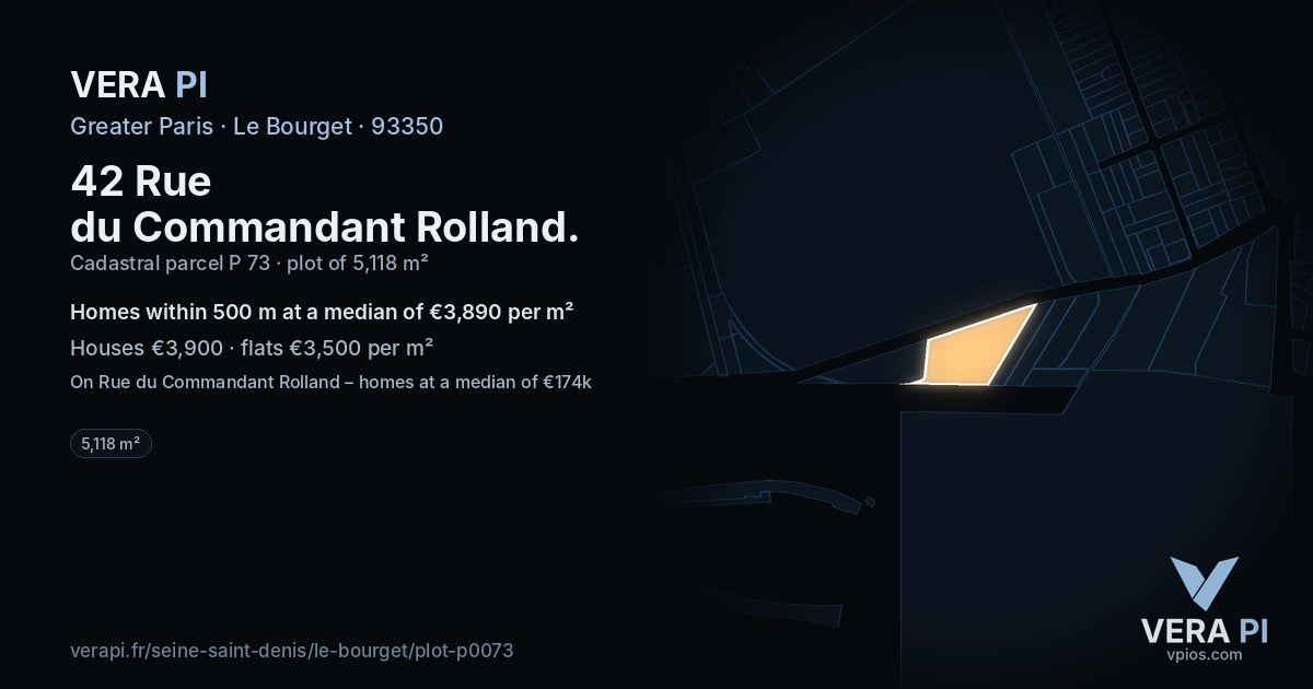 42 Rue du Commandant Rolland, Le Bourget at night – the plot lit, the parcels around coloured by the prices near them