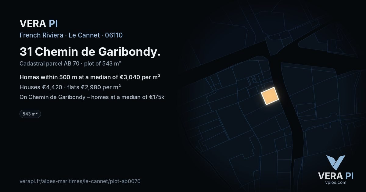 31 Chemin de Garibondy, Le Cannet at night – the plot lit, the parcels around coloured by the prices near them