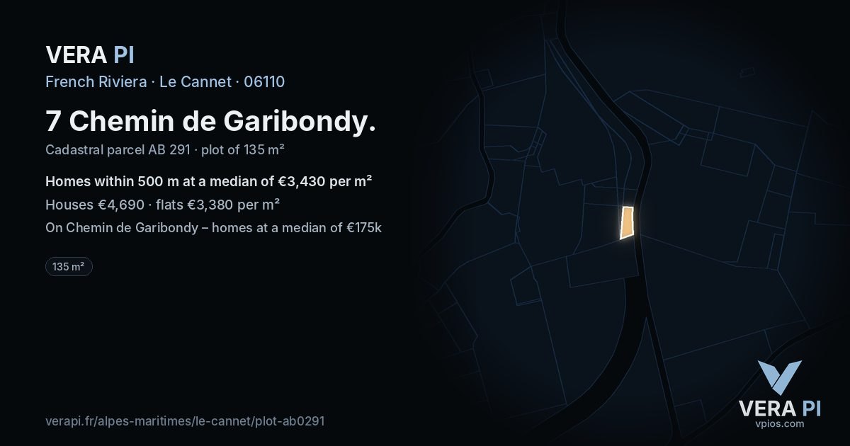 7 Chemin de Garibondy, Le Cannet at night – the plot lit, the parcels around coloured by the prices near them