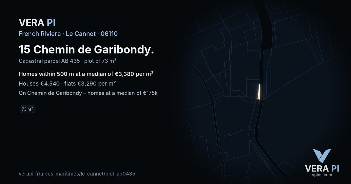 15 Chemin de Garibondy, Le Cannet at night – the plot lit, the parcels around coloured by the prices near them