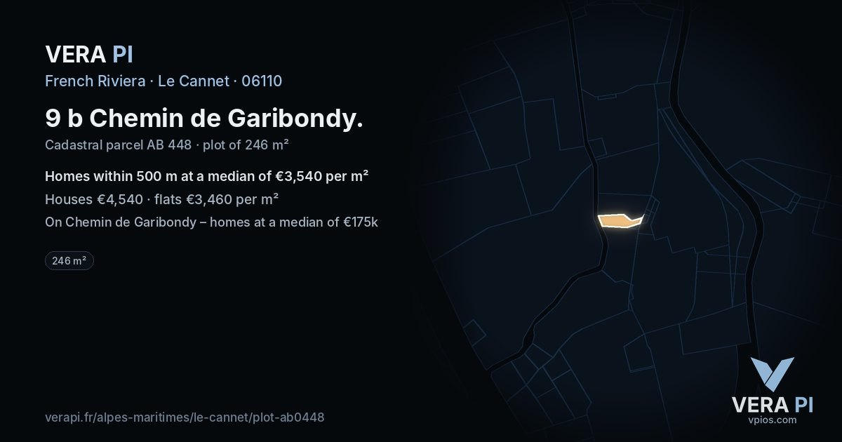 9 b Chemin de Garibondy, Le Cannet at night – the plot lit, the parcels around coloured by the prices near them