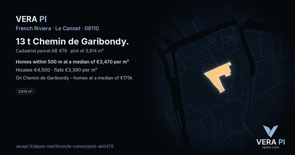 13 t Chemin de Garibondy, Le Cannet at night – the plot lit, the parcels around coloured by the prices near them