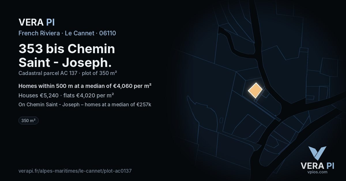 353 bis Chemin Saint - Joseph, Le Cannet at night – the plot lit, the parcels around coloured by the prices near them
