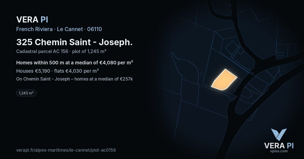 325 Chemin Saint - Joseph, Le Cannet at night – the plot lit, the parcels around coloured by the prices near them
