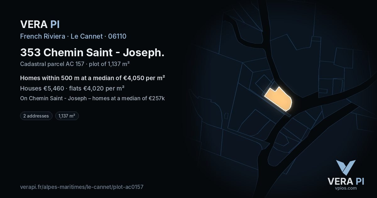 353 Chemin Saint - Joseph, Le Cannet at night – the plot lit, the parcels around coloured by the prices near them
