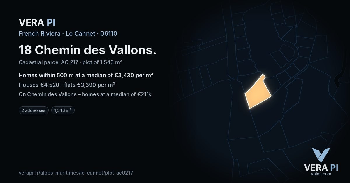 18 Chemin des Vallons, Le Cannet at night – the plot lit, the parcels around coloured by the prices near them